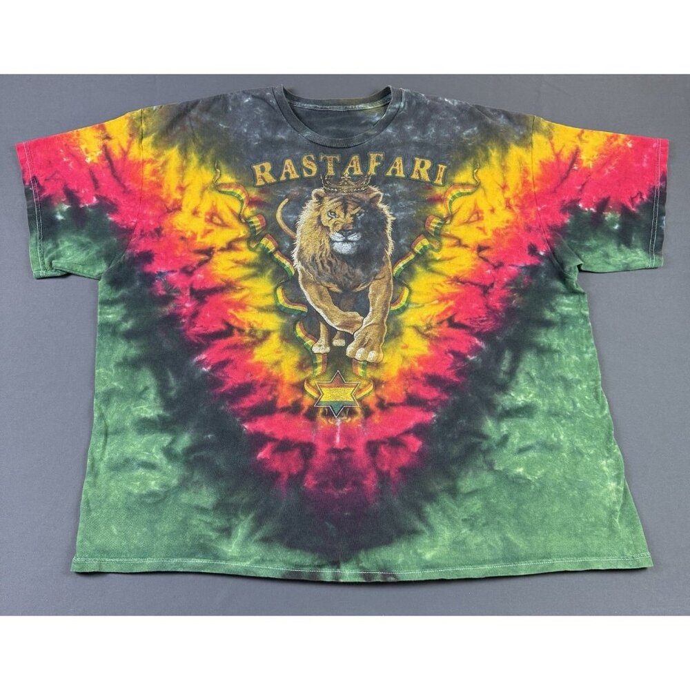 Rare Vintage Y2K Rastafari Lion Tie Dye Jamaican Reggae 3XL Fit Hype Art Design